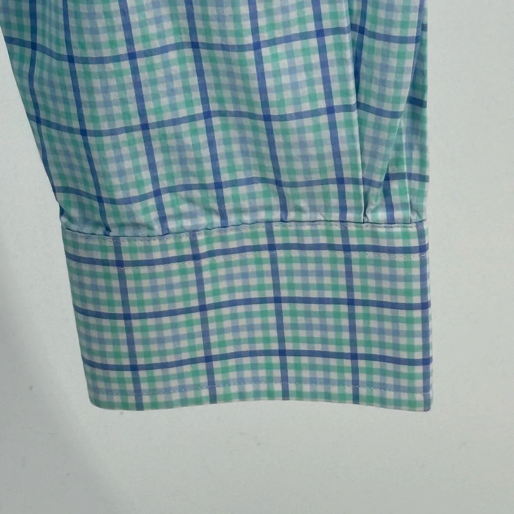 Vineyard Vines Cooper Shirt Aqua Plaid Check Long Sleeve Men’s XL Logo on Sleeve